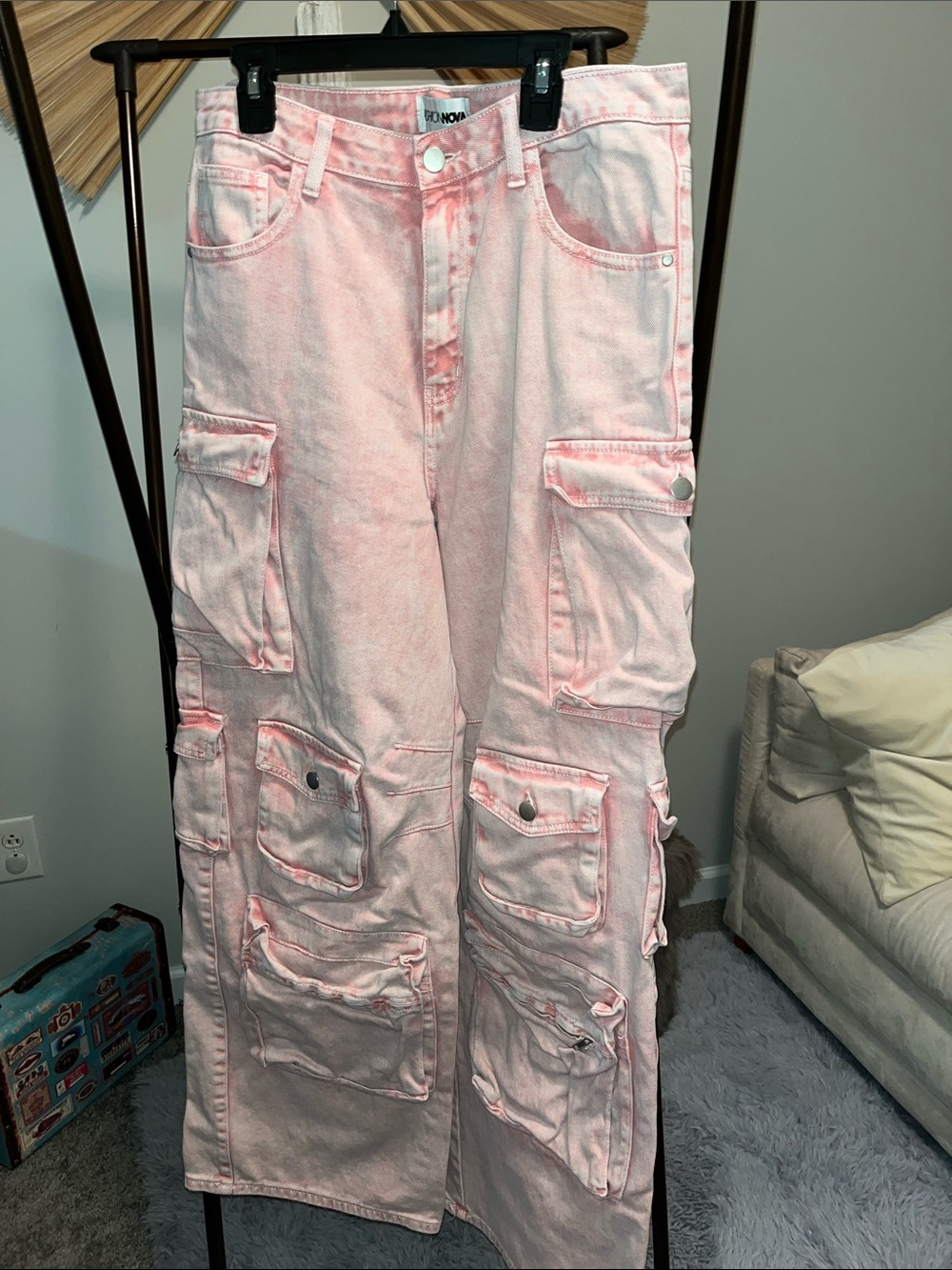 Fashion Nova Pink Cargo High Rise Jeans